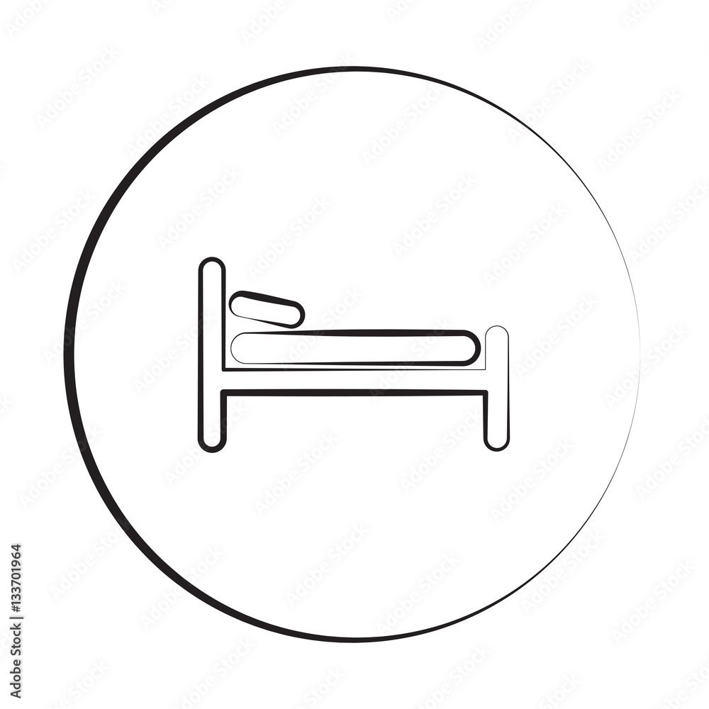 Black ink style Bed icon with circle Black ink style Bed icon with circle