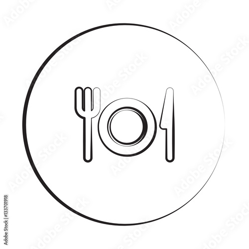 Black ink style Dinner icon with circle
