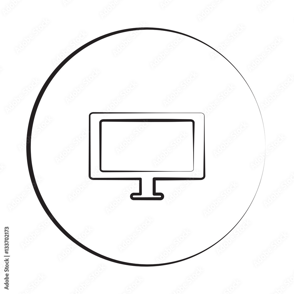 Black ink style Computer Screen icon with circle Black ink style Computer Screen icon with circle