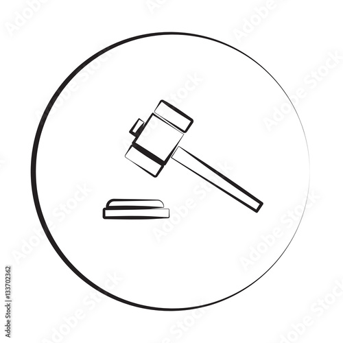 Black ink style Law Gavel icon with circle