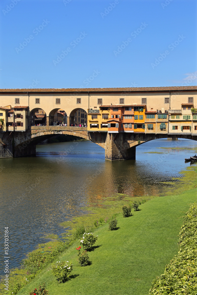 Old Bridge called Ponte Vecchio in Florence Italy  over River Ar