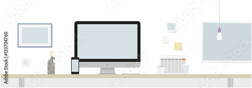 Flat Office Essentials withe Empty Displays and Frames