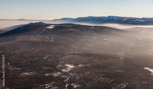 aerial view of the winter time in Karkonosze mountains in Pola