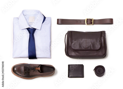 Collection of office clothes isolated on white background.