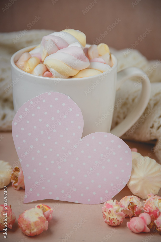 Good morning with hot chocolate on wooden table Good morning with hot chocolate on wooden table