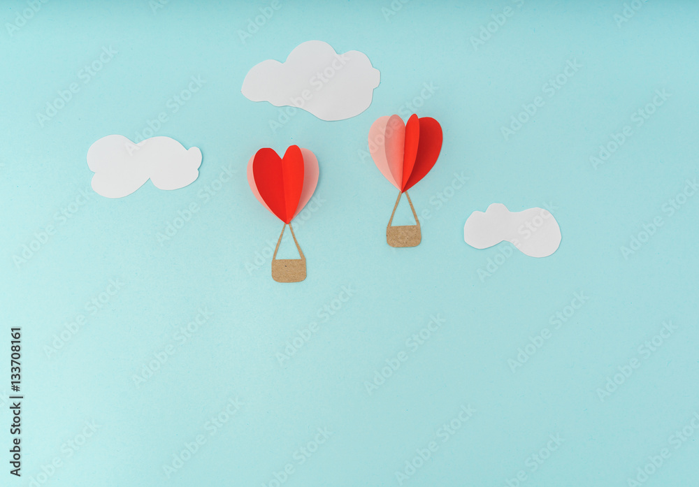 Paper cut of Heart Hot air balloons for Valentine's Day celebrat