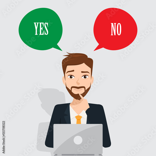 business man working on dicision with a laptop. people character in job.