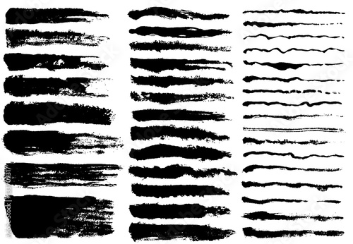 Set of black paint, ink brush strokes
