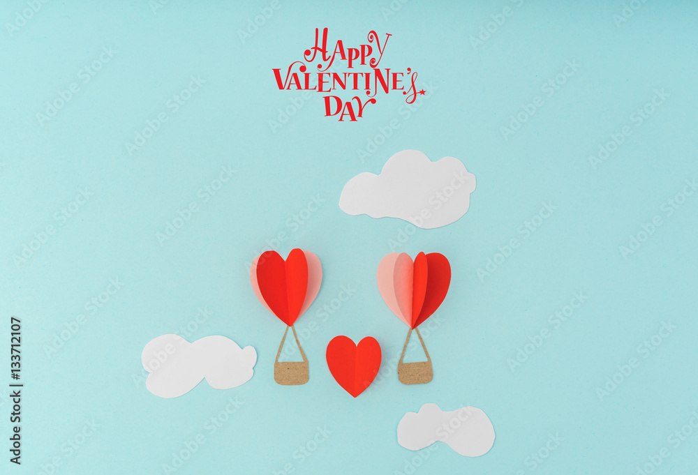 Paper cut of Heart Hot air balloons for Valentine's Day celebrat