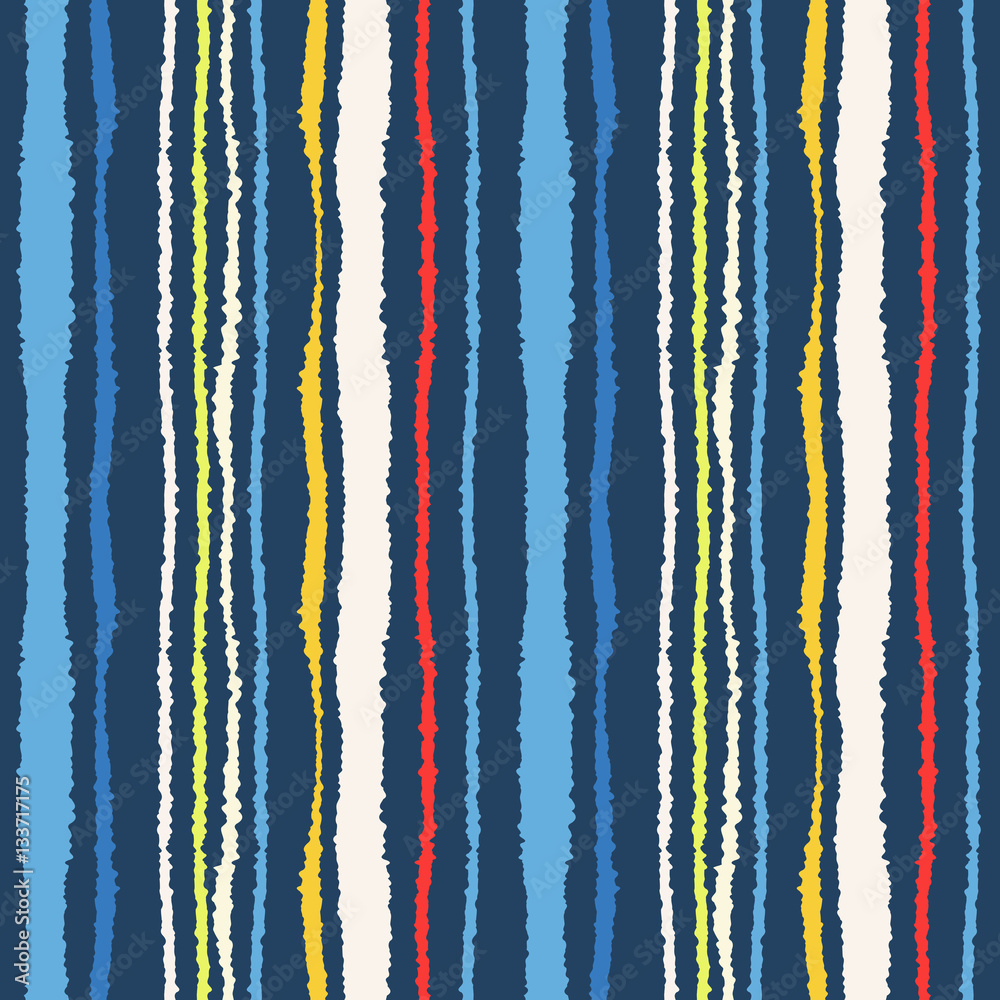 Seamless strip pattern. Vertical lines with torn paper effect. Shred edge texture. White, blue, yellow, red colored background. Spring theme. Vector Seamless strip pattern. Vertical lines with torn paper effect. Shred edge texture. White, blue, yellow, red colored background. Spring theme. Vector
