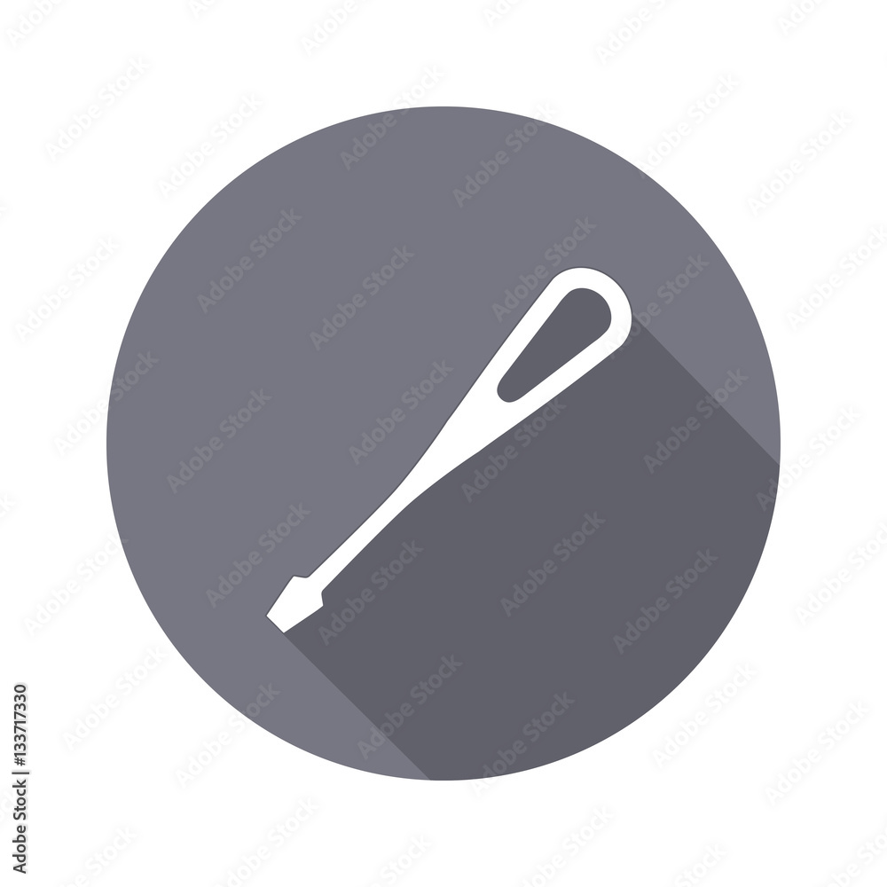 Tool icon. Screwdriver, turnscrew instrument. Industrial, fixing, support hardware service symbol. White sign on round gray flat button. Vector Tool icon. Screwdriver, turnscrew instrument. Industrial, fixing, support hardware service symbol. White sign on round gray flat button. Vector