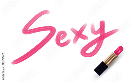Sexy text writed by Lipstick pink color isolated on white background, with copy space