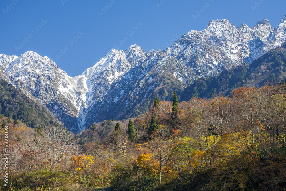 北アルプスと紅葉