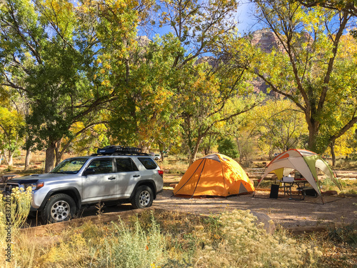 Autumn tent camping Zion National Park