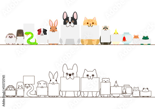 pet animals with blank cards border set