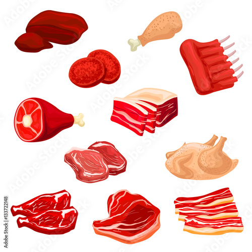 Fresh meat icons of beef, pork, poultry, mutton