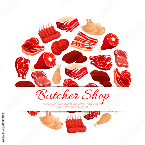Butchery shop fresh meat vector poster