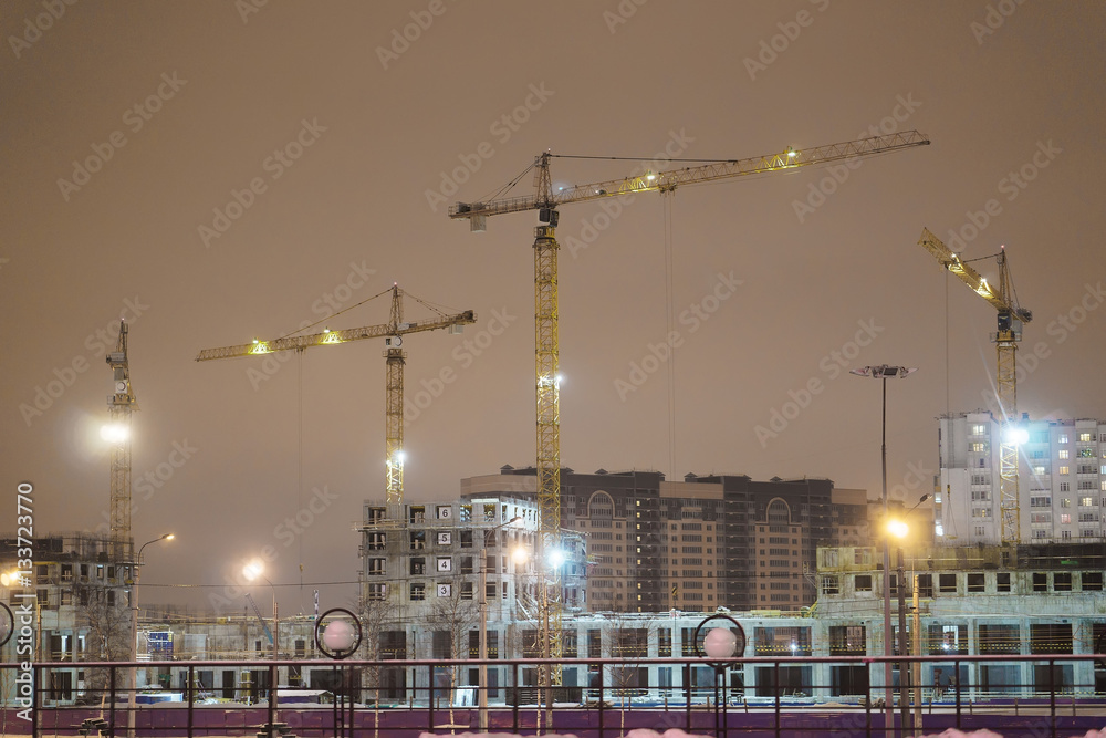 construction cranes on the construction site