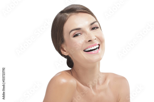 beautiful girl with natural make up laughing
