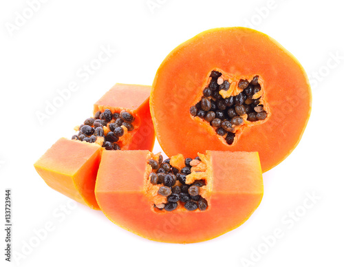 Papaya fruit sliced isolated on a white background