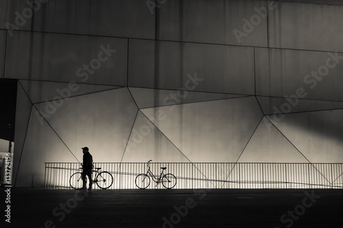 Fototapeta Naklejka Na Ścianę i Meble -  Bikes at Night - Silhouette - City - Tel Aviv, Israel