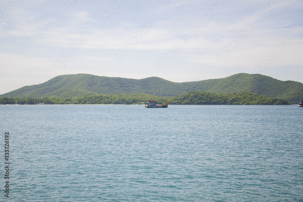 Fishing ship sails in the Gulf of Thailand.