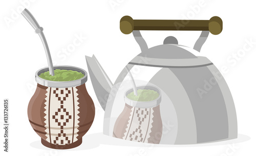 yerba mate gourd and keetle hot herbal beverage