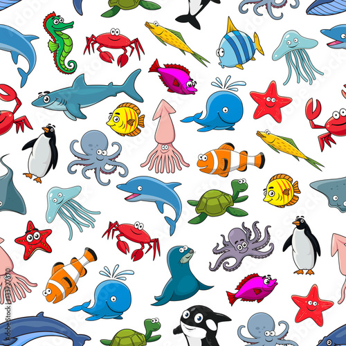 Cartoon pattern of sea fish and ocean animals