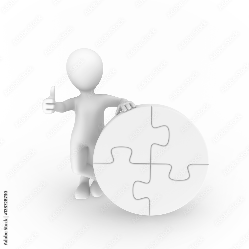 3d human with white puzzle shows thumbs up 3d human with white puzzle shows thumbs up