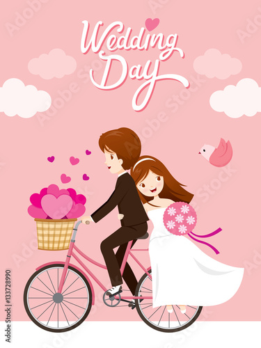 Wedding Invitation Card, Bride, Groom Riding Bicycle, Love, Relationship, Sweetheart, Engagement, Valentine’s Day