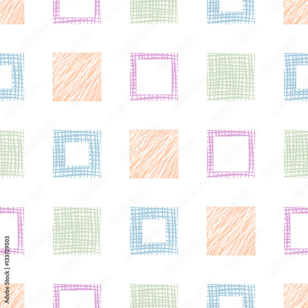 Seamless vector geometrical pattern with squares. endless background with hand drawn textured geometric figures. Graphic illustration Template for wrapping, web backgrounds, wallpaper Seamless vector geometrical pattern with squares. endless background with hand drawn textured geometric figures. Graphic illustration Template for wrapping, web backgrounds, wallpaper