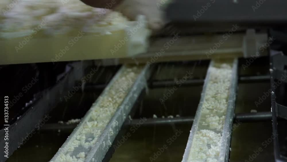 Industrial Production of Curd . Line Filling Machine.A worker checks the quality of packaging and pallets of product changes Industrial Production of Curd . Line Filling Machine.A worker checks the quality of packaging and pallets of product changes