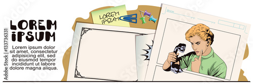 Girl scolds handset old phone.