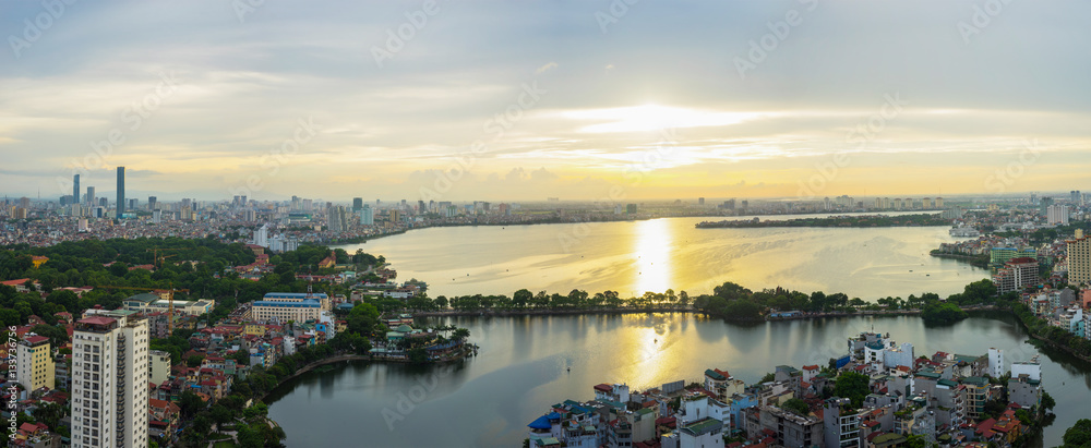 Aerial view of West Lake ( Ho Tay ), Hanoi skyline cityscape
