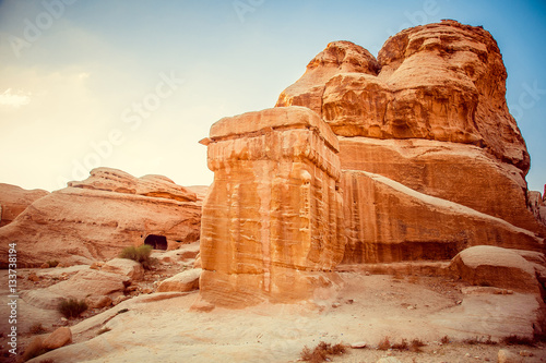 ancient stone column near Petra, Jordan. Wadi Rum