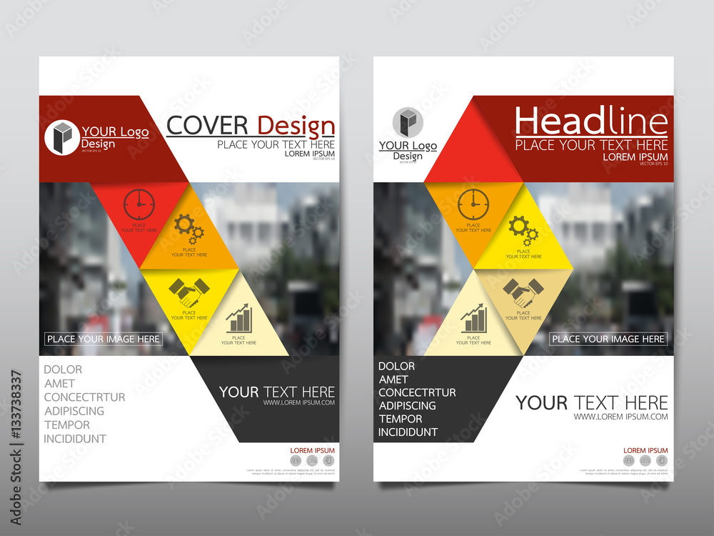 Red and yellow triangle flyer cover business brochure vector design ...