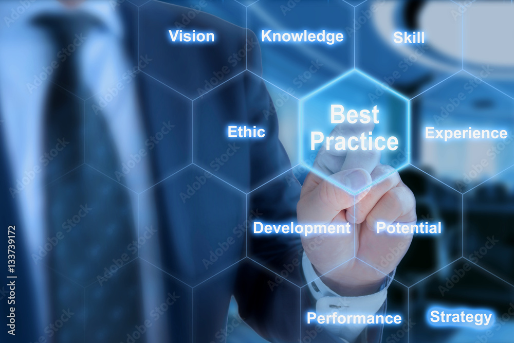 Best practices areas grid explained by businessman Best practices areas grid explained by businessman