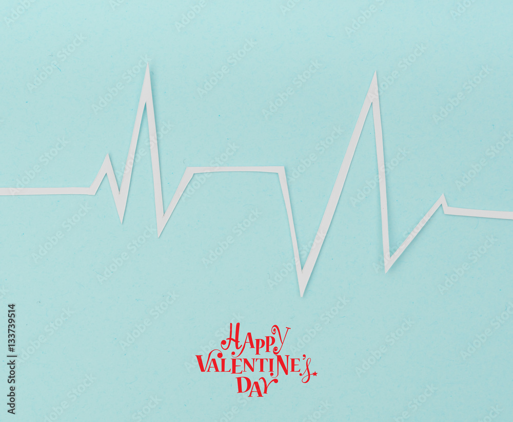 Paper cut of cardiogram of heart rhythm for Valentines Day .