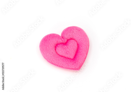 Pink Heart pillow on white background .