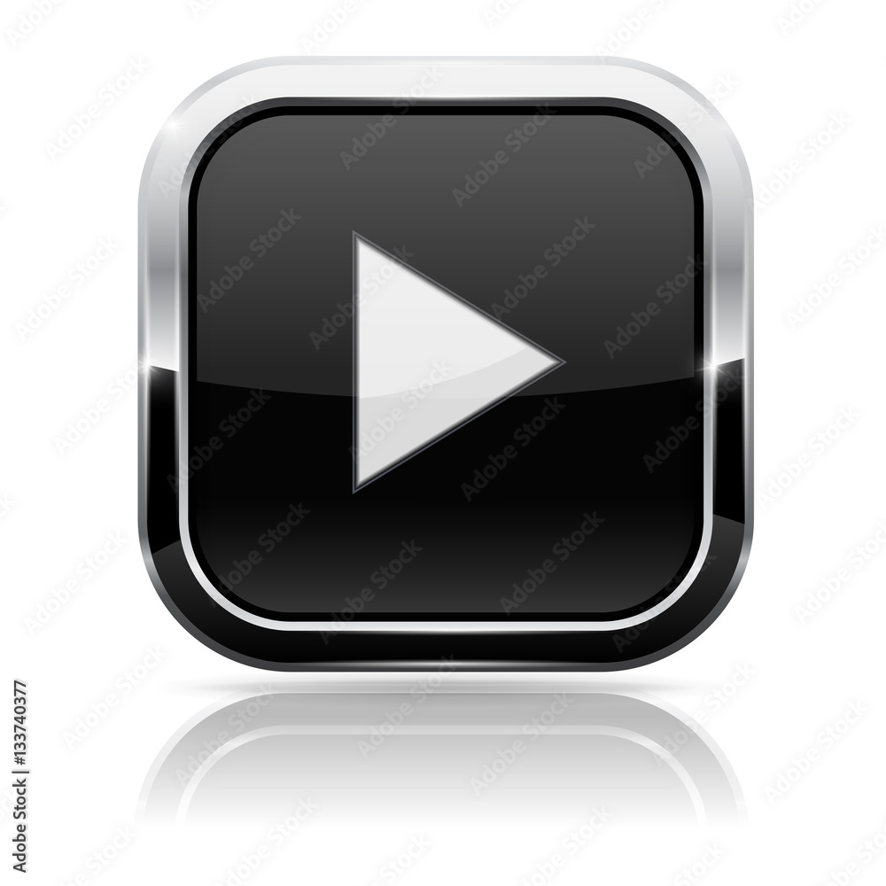 Black Play button with chrome frame Black Play button with chrome frame