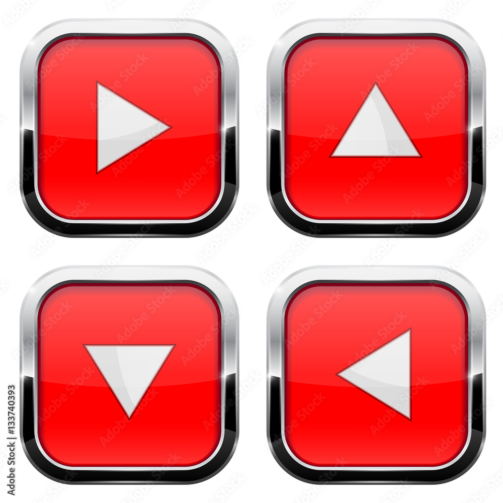 Red buttons. Square arrow keys with chrome frame Red buttons. Square arrow keys with chrome frame