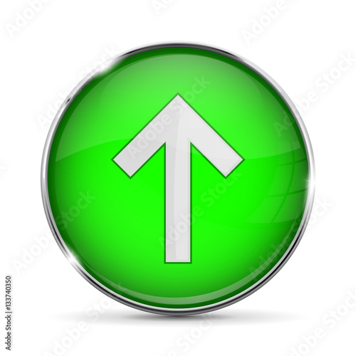 Free Download Round green button with UP arrow with metal frame - GFXLoad