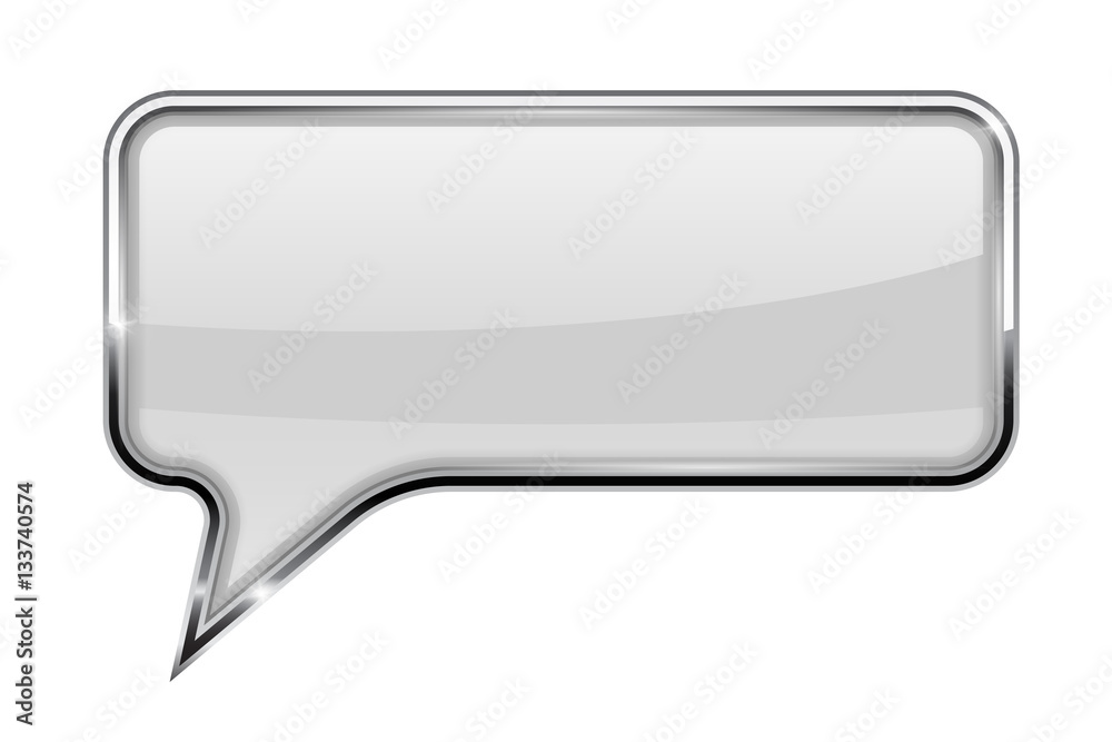Speech bubble. White square 3d icon with chrome frame Speech bubble. White square 3d icon with chrome frame