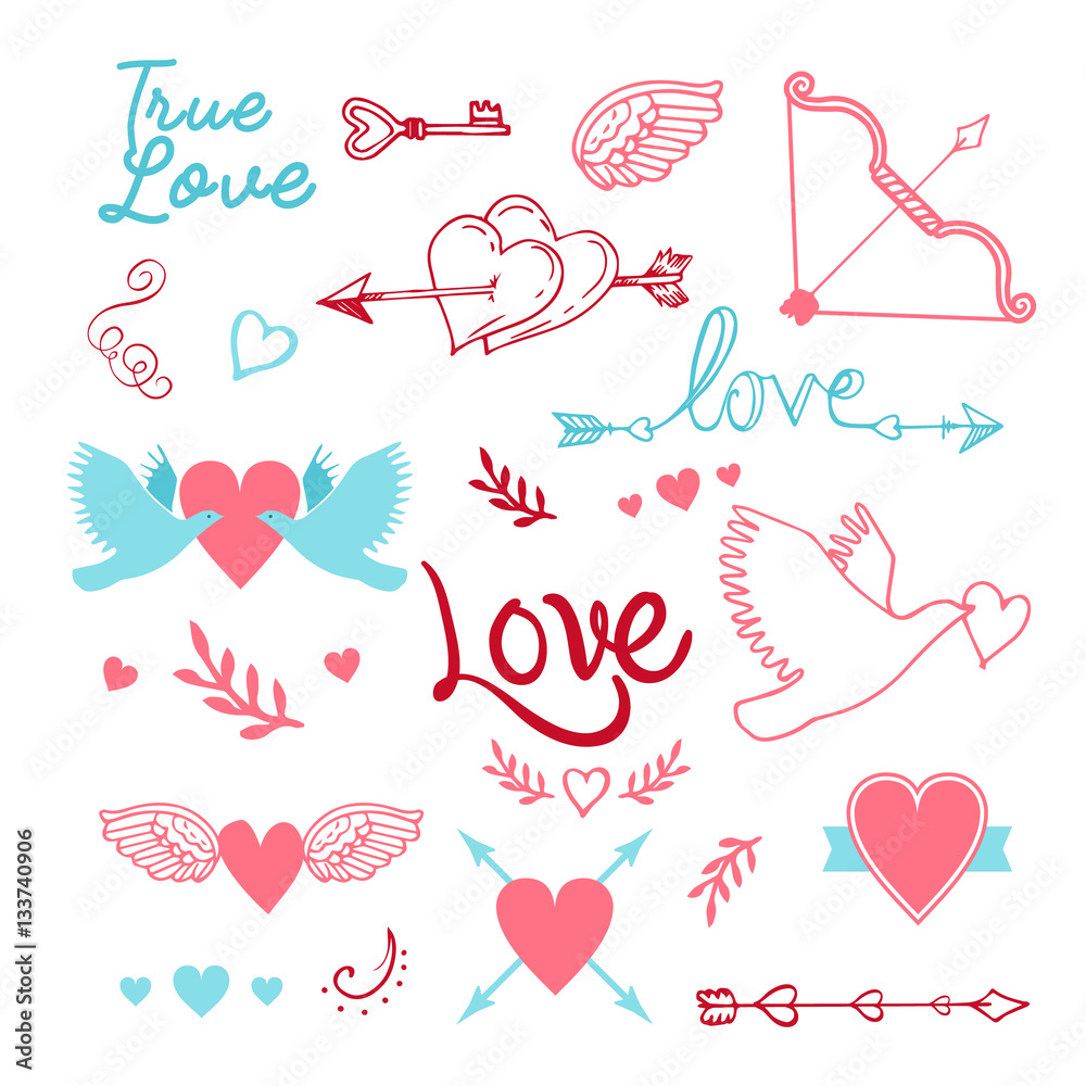 hand-lettered vintage st. valentines card elements set