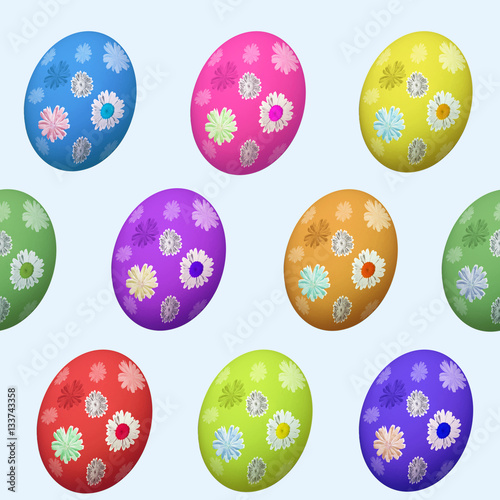 Blue Easter seamless background of colored eggs