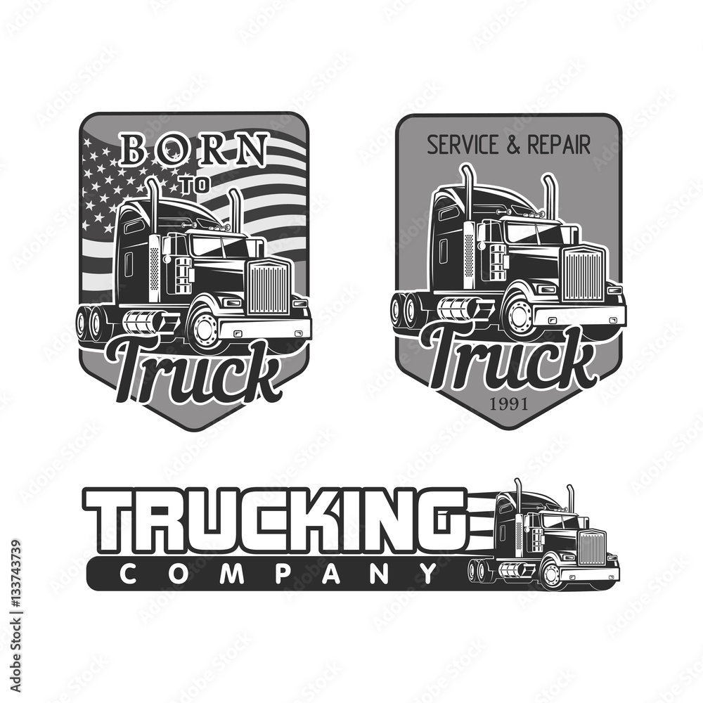truck logo vector set black and white  illustration
