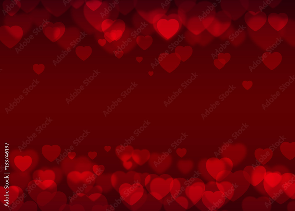 Red heart bokeh background vector, abstract holiday background. Vector art for save the date card, wedding invitation or valentine's day card