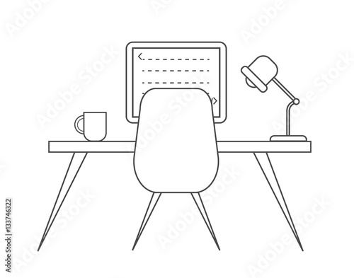 Workplace of programmer line vector. Creative office illustration.