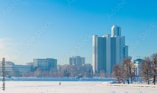 Embankment in Yekaterinburg winter on a sunny day © fedorovekb