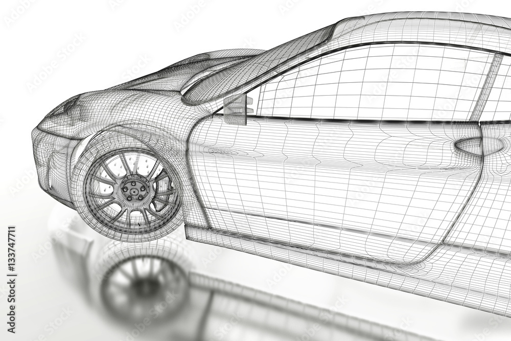 Obraz premium 3D car mesh on a white